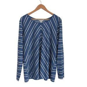 Christopher Banks Blue Chevron Striped Long Sleeve Top Tee XL Stretch Casual